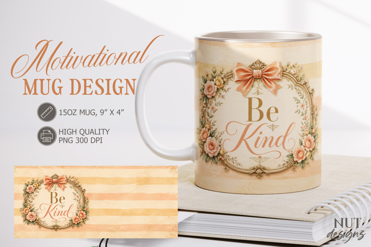 Vintage Floral mug wrap Be Kind Floral Motivational Mug