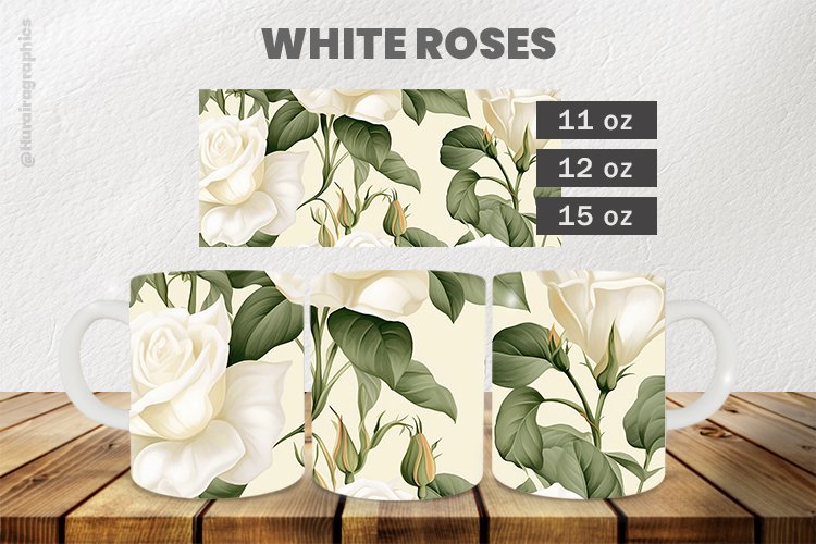 White Roses Mug Wrap Sublimation |11oz, 12oz & 15oz