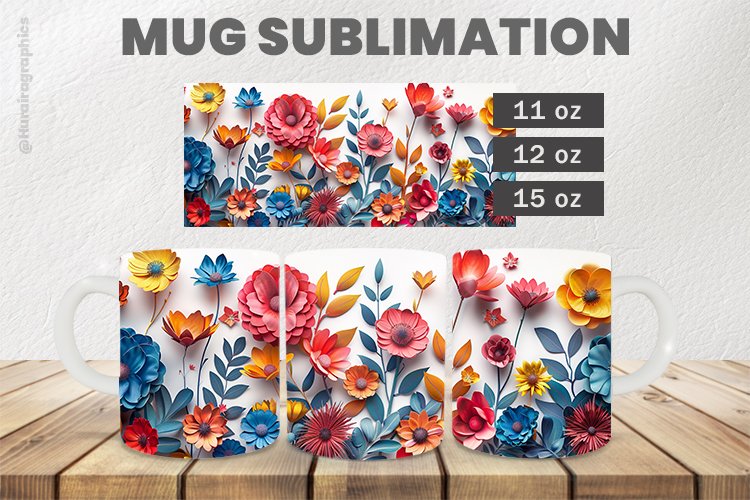 Colorful Flowers Mug Wrap Sublimation |11oz, 12oz & 15oz