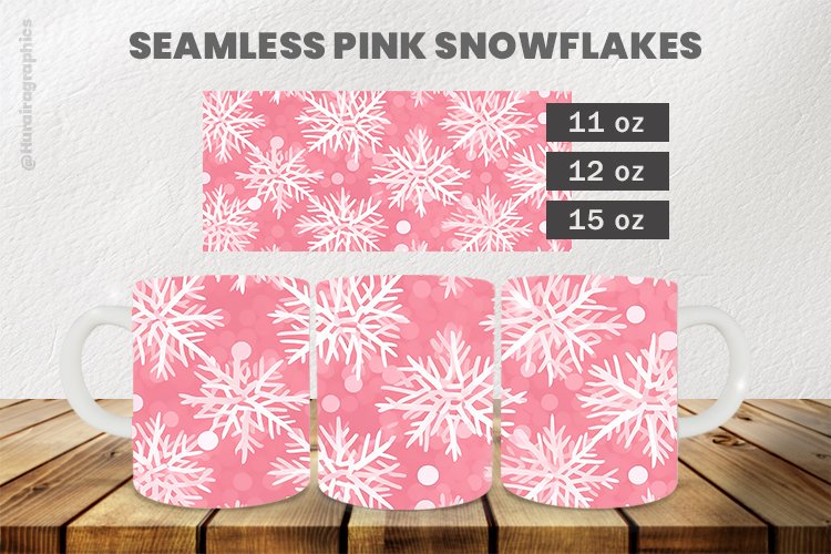 Seamless Pink Snowflakes Mug Wrap Sublimation |11oz, 12oz &