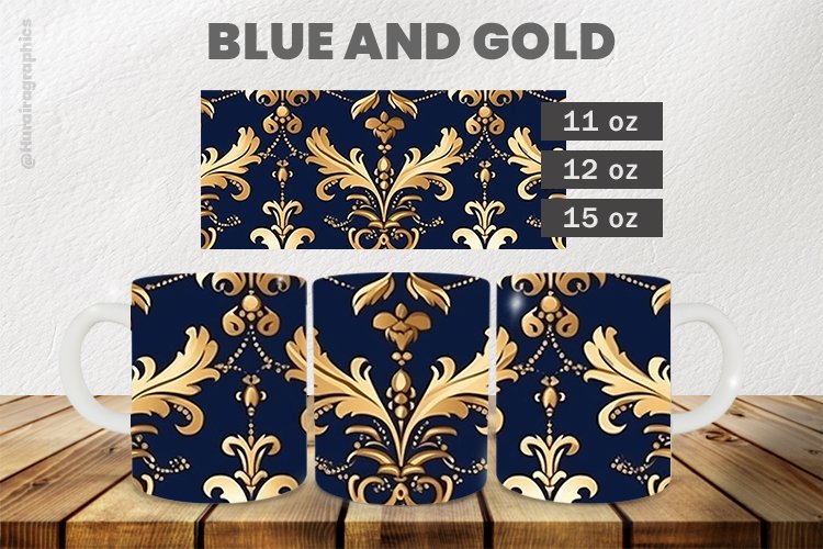 Blue and Gold Mug Wrap Sublimation |11oz, 12oz & 15oz