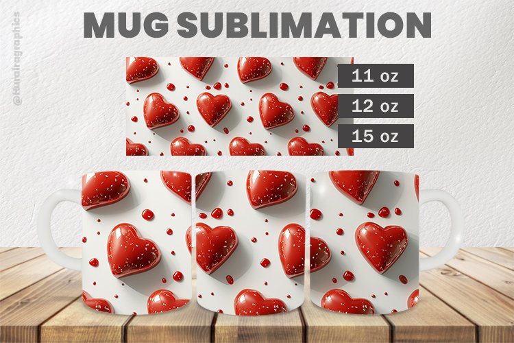 Red Heart Mug Wrap Sublimation |11oz, 12oz & 15oz