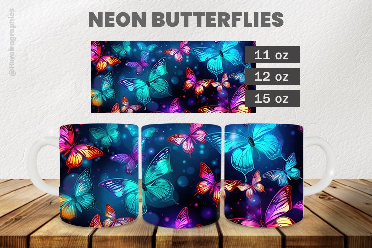 Neon Butterflies Mug Wrap Sublimation |11oz, 12oz & 15oz