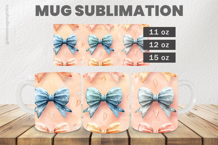 Bows Mug Wrap Sublimation |11oz, 12oz & 15oz