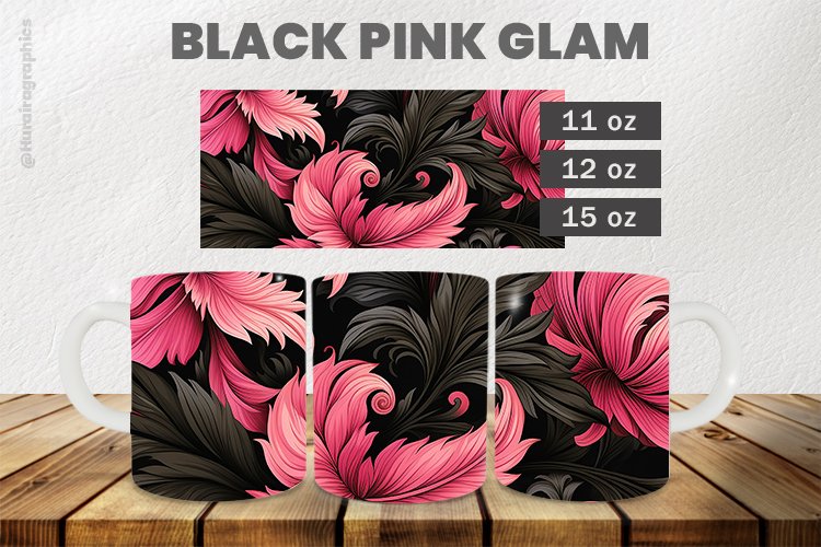Black Pink Glam Mug Wrap Sublimation |11oz, 12oz & 15oz