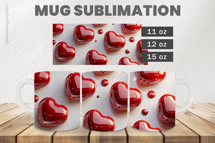 Red Heart Mug Wrap Sublimation |11oz, 12oz & 15oz