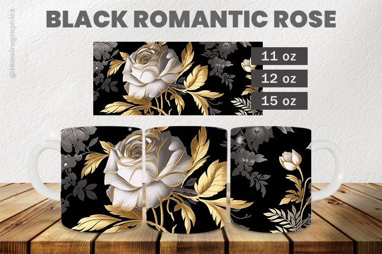 Black Romantic Rose Mug Wrap Sublimation |11oz, 12oz & 15oz