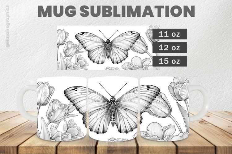 Floral Butterfly Mug Wrap Sublimation |11oz, 12oz & 15oz