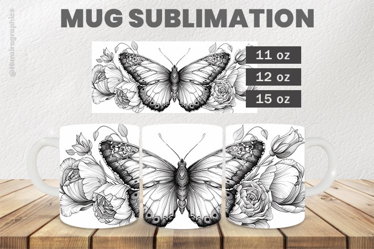 Floral Butterfly Mug Wrap Sublimation |11oz, 12oz & 15oz