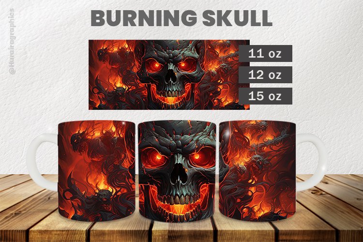 Burning Skull Mug Wrap Sublimation |11oz, 12oz & 15oz example image 1