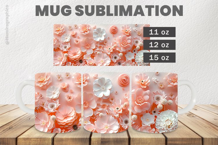Peach Flowers Mug Wrap Sublimation |11oz, 12oz & 15oz