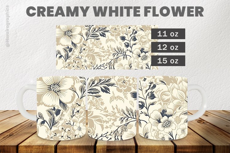 creamy white flower Mug Wrap Sublimation |11oz, 12oz & 15oz