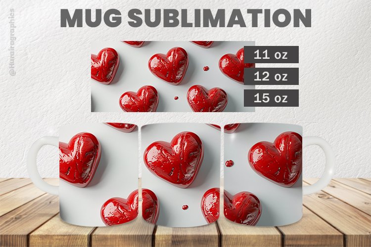Red Heart Mug Wrap Sublimation |11oz, 12oz & 15oz