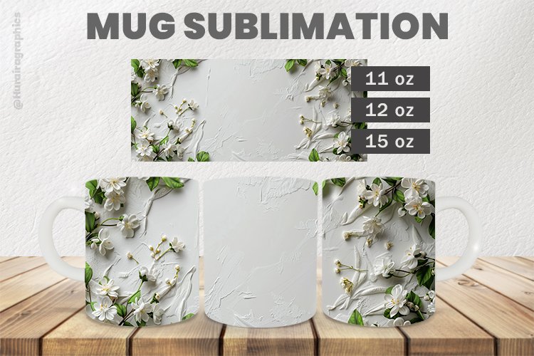 White Flowers Mug Wrap Sublimation |11oz, 12oz & 15oz