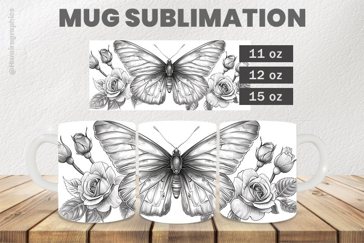 Floral Butterfly Mug Wrap Sublimation |11oz, 12oz & 15oz