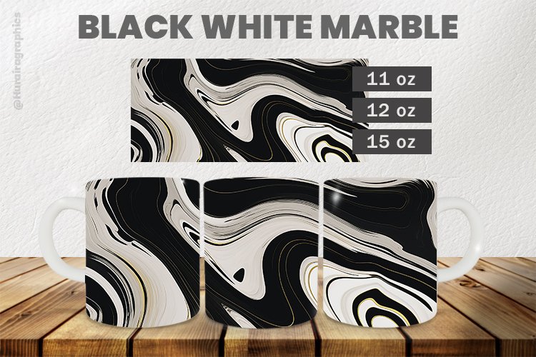 Black White Marble Mug Wrap Sublimation |11oz, 12oz & 15oz