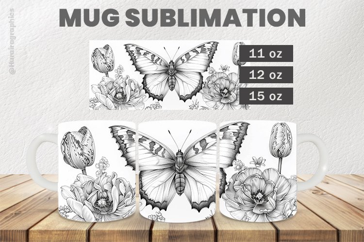 Floral Butterfly Mug Wrap Sublimation |11oz, 12oz & 15oz