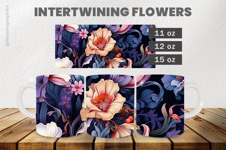 Intertwining Flowers Mug Wrap Sublimation |11oz, 12oz & 15oz example image 1