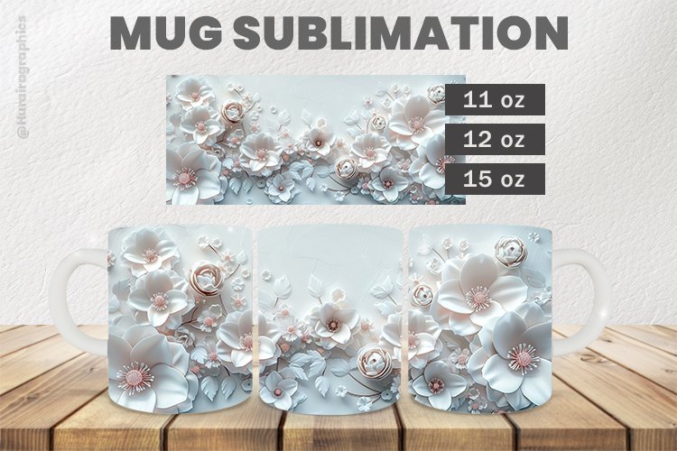 White Flowers Mug Wrap Sublimation |11oz, 12oz & 15oz