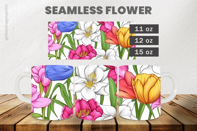 Seamless brown flower Mug Wrap Sublimation |11oz, 12oz & 15o