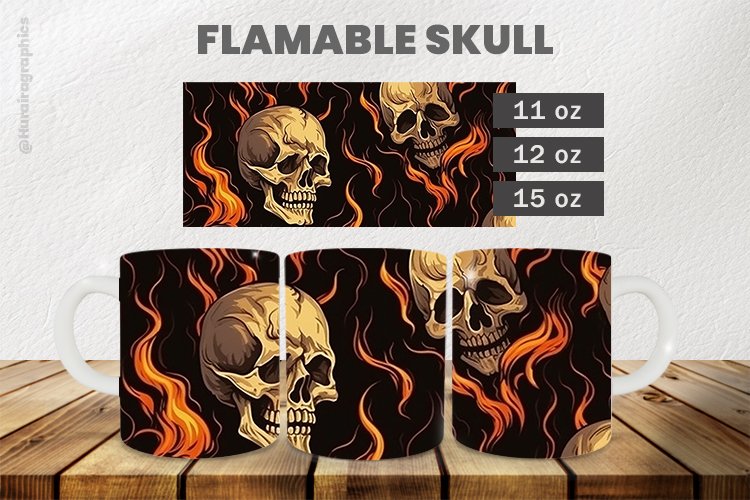 Flamable Skull Mug Wrap Sublimation |11oz, 12oz & 15oz
