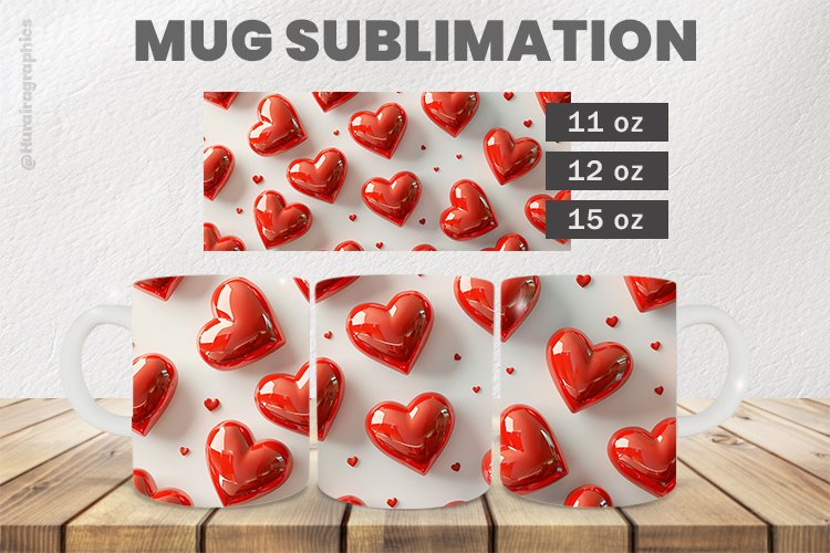 Red Heart Mug Wrap Sublimation |11oz, 12oz & 15oz