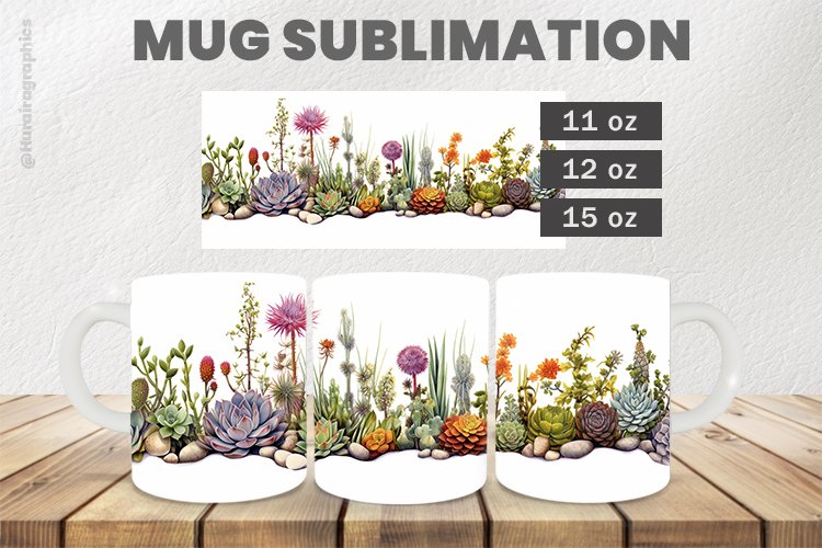 Succulent Mug Wrap Sublimation |11oz, 12oz & 15oz