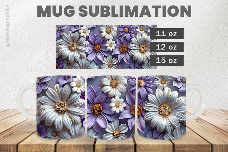 3D Flowers Mug Wrap Sublimation |11oz, 12oz & 15oz