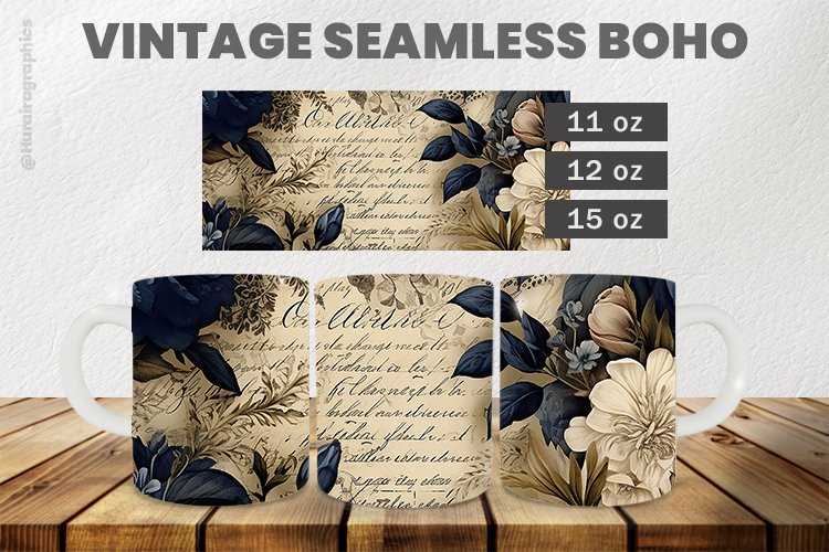 Vintage Seamless Boho Mug Wrap Sublimation |11oz, 12oz & 15o