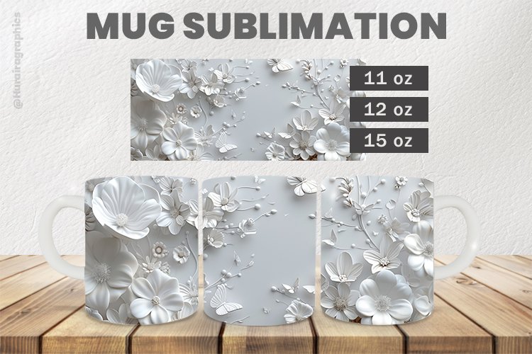 White Flowers Mug Wrap Sublimation |11oz, 12oz & 15oz
