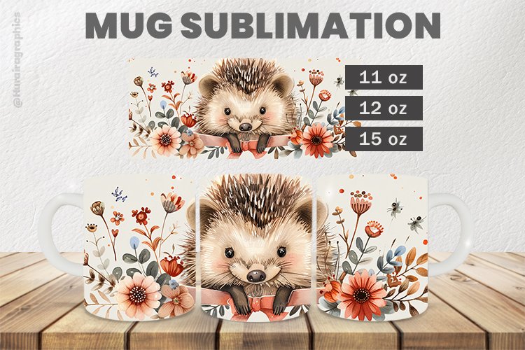 Hedgehog Mug Wrap Sublimation |11oz, 12oz & 15oz