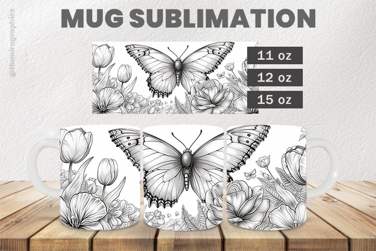 Floral Butterfly Mug Wrap Sublimation |11oz, 12oz & 15oz