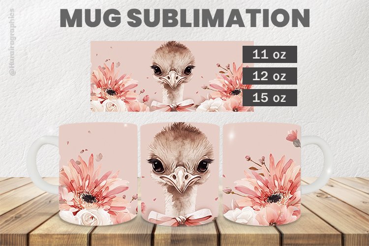 Ostrich Mug Wrap Sublimation |11oz, 12oz & 15oz