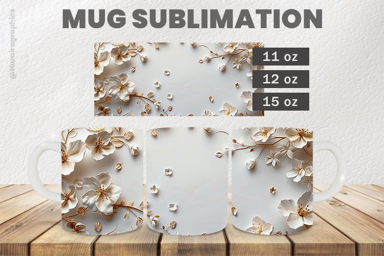White Flowers Mug Wrap Sublimation |11oz, 12oz & 15oz