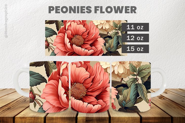 Peonies Flower Mug Wrap Sublimation |11oz, 12oz & 15oz