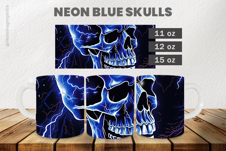 Neon Blue Skulls Mug Wrap Sublimation |11oz, 12oz & 15oz