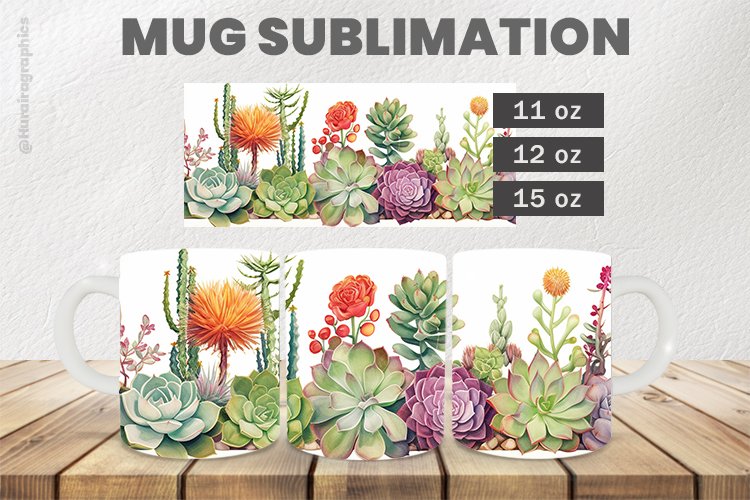 Succulent Mug Wrap Sublimation |11oz, 12oz & 15oz