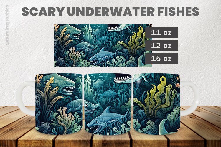 Scary Underwater Fishes Mug Wrap Sublimation |11oz, 12oz & 1