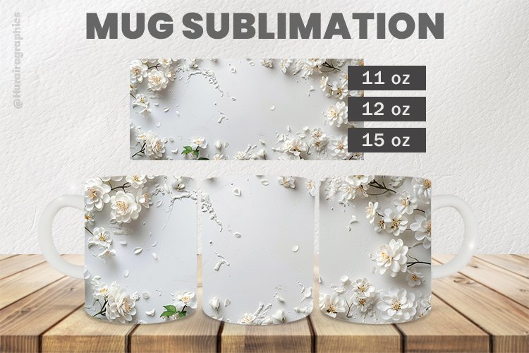 White Flowers Mug Wrap Sublimation |11oz, 12oz & 15oz