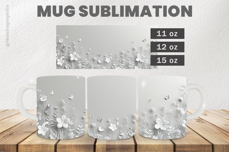 White Flowers Mug Wrap Sublimation |11oz, 12oz & 15oz