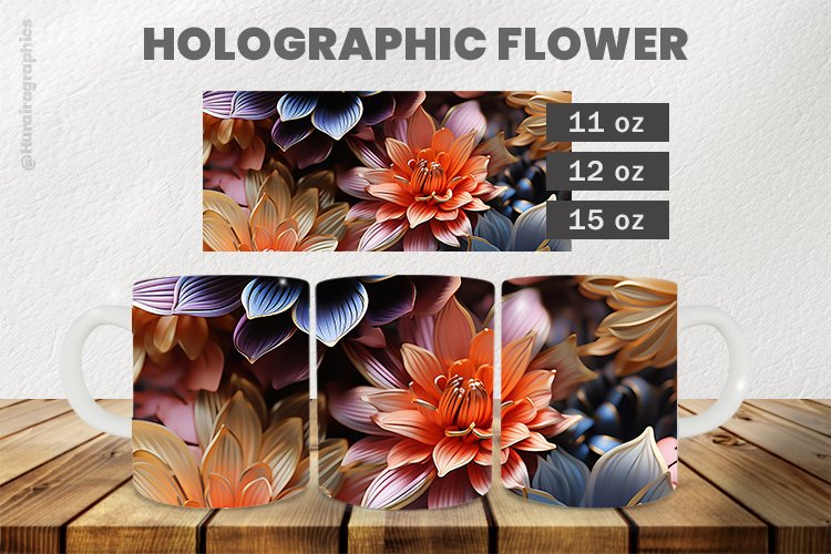 Holographic Flower Mug Wrap Sublimation |11oz, 12oz & 15oz