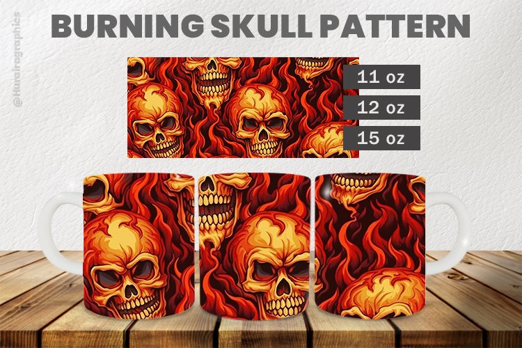 Burning Skull Pattern Mug Wrap Sublimation |11oz, 12oz & 15o example image 1