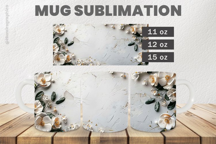 White Flowers Mug Wrap Sublimation |11oz, 12oz & 15oz