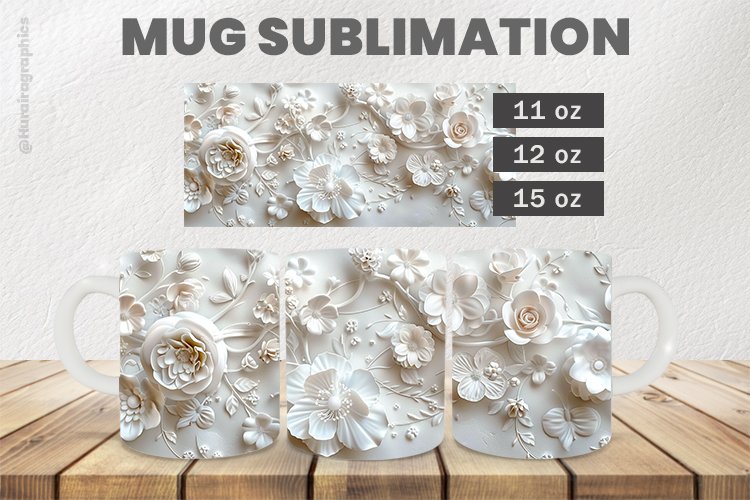 White Flowers Mug Wrap Sublimation |11oz, 12oz & 15oz
