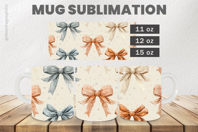 Bows Mug Wrap Sublimation |11oz, 12oz & 15oz