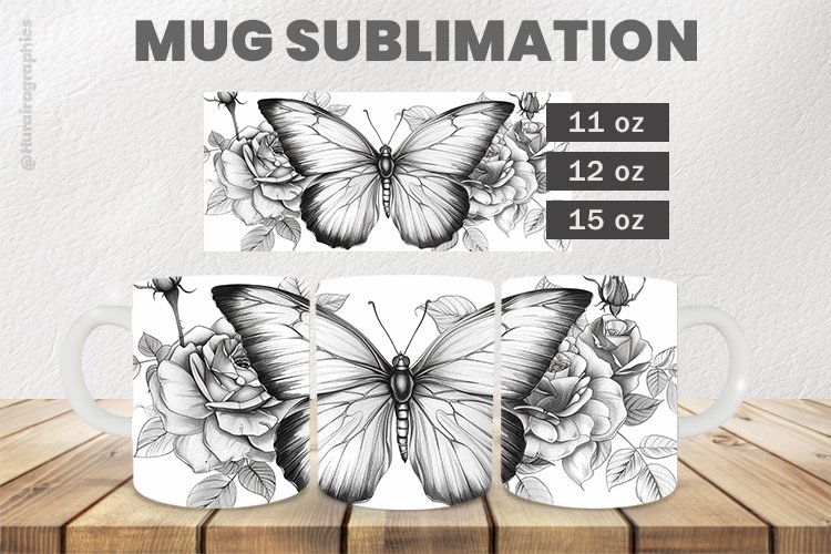 Floral Butterfly Mug Wrap Sublimation |11oz, 12oz & 15oz