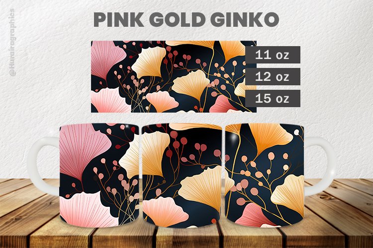 Pink Gold Ginko Mug Wrap Sublimation |11oz, 12oz & 15oz