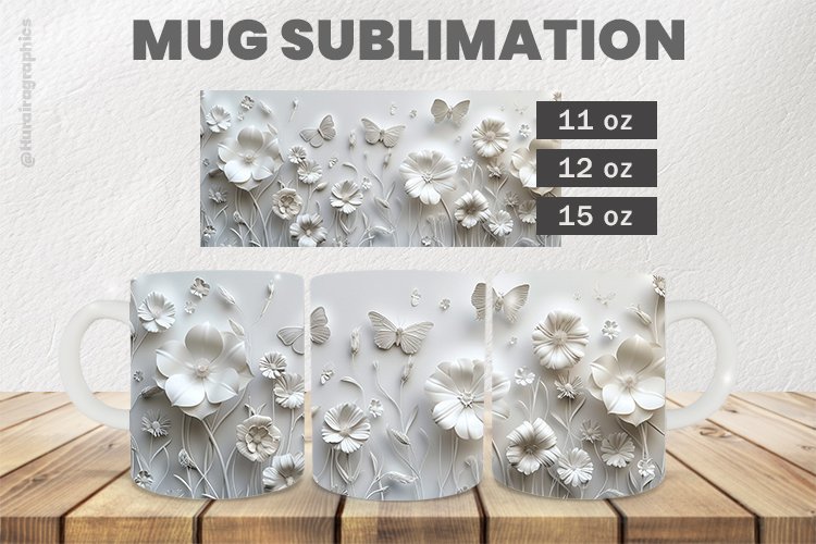 White Flowers Mug Wrap Sublimation |11oz, 12oz & 15oz