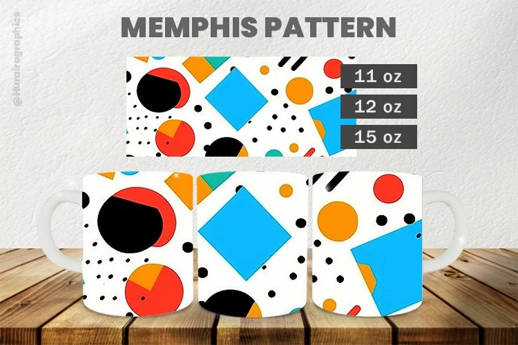 Memphis Pattern Mug Wrap Sublimation |11oz, 12oz & 15oz