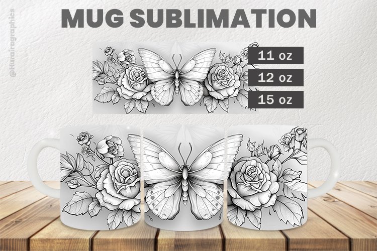 Floral Butterfly Mug Wrap Sublimation |11oz, 12oz & 15oz
